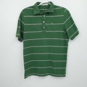 Criquet Polo Shirt Mens‎ Large Green Striped Organic Cotton Pocket Classic Golf